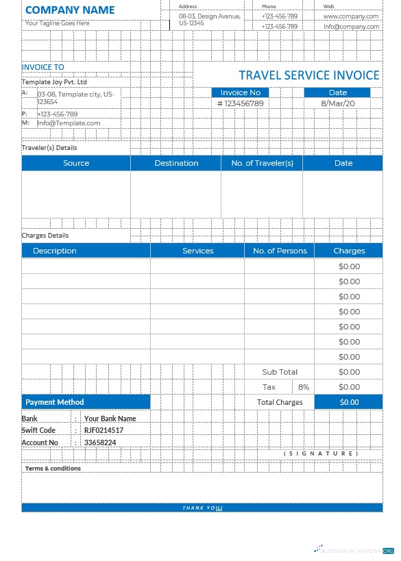 Download Editable Travel Service Invoice Template Photoshop template